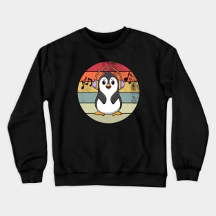 Retro Penguin Listening To Music Crewneck Sweatshirt